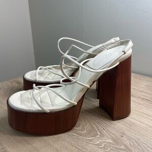 Gia Borghini Cream and Brown Platform Sandals with Strappy Design